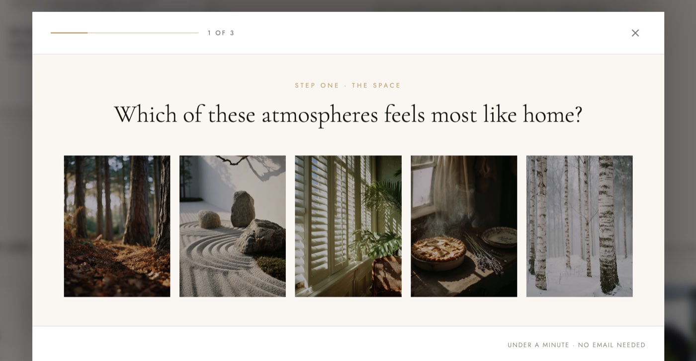 The Danhomme scent quiz asking which atmosphere feels most like home