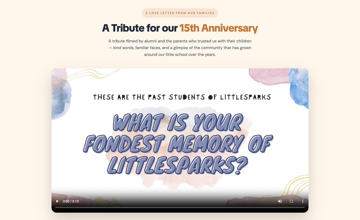 The 15th anniversary tribute video on the live Little Sparks site