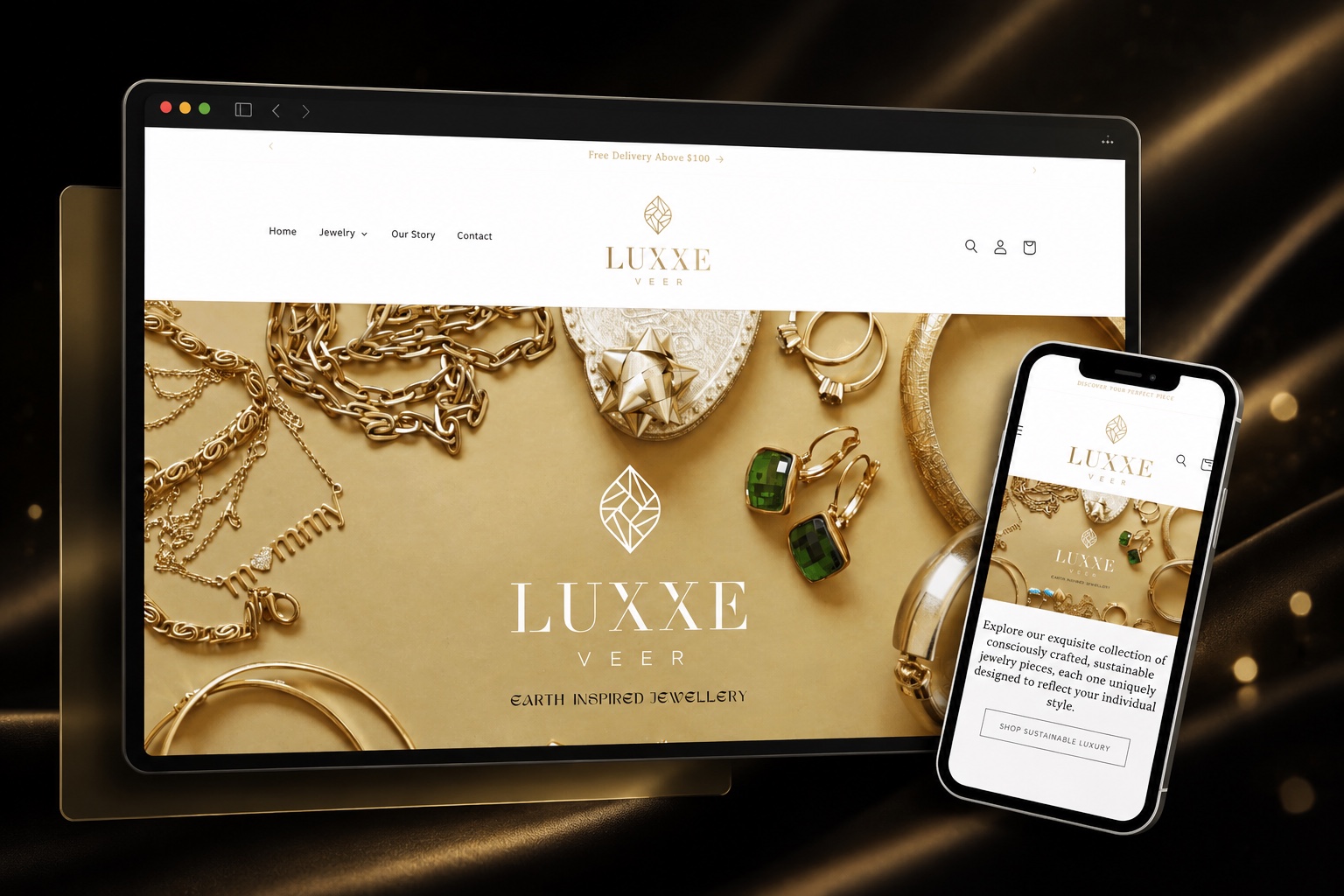 Luxxe Veer storefront on desktop and mobile