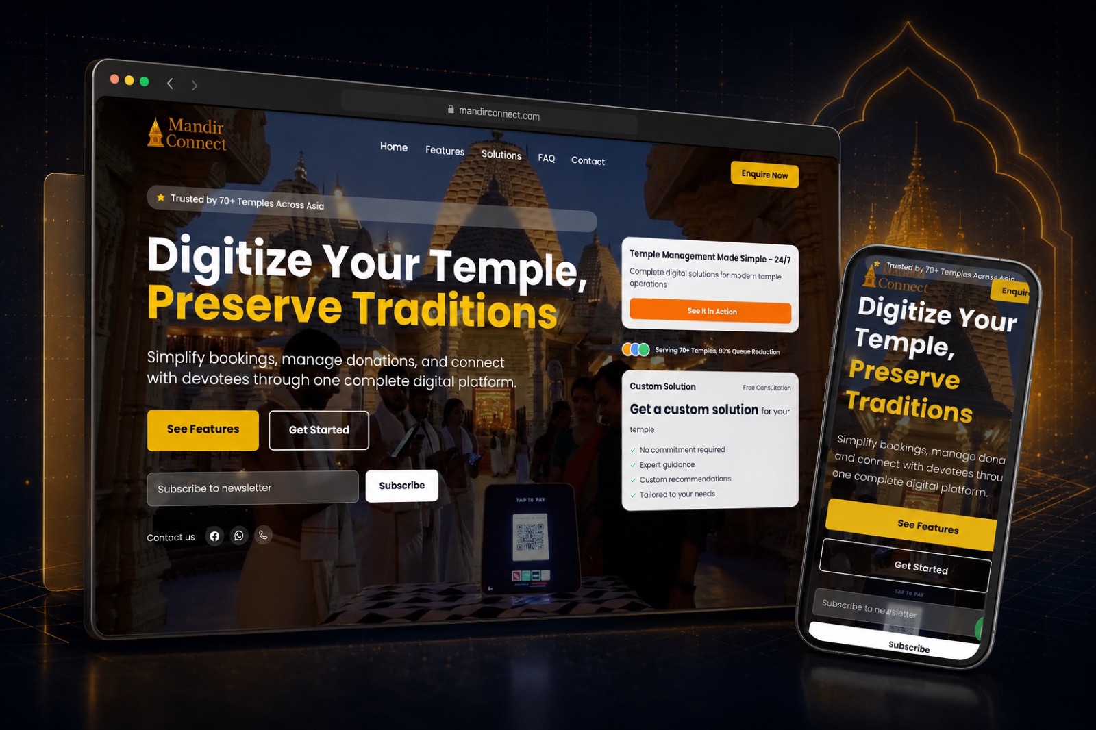 Mandir Connect website