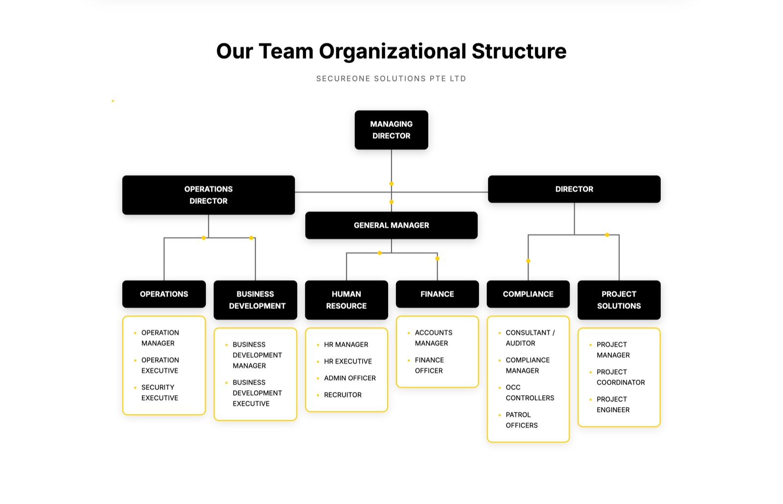 The hand-coded, animated organisational structure on the SecureOne About page